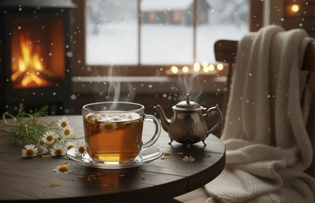 شاي البابونج في الشتاء