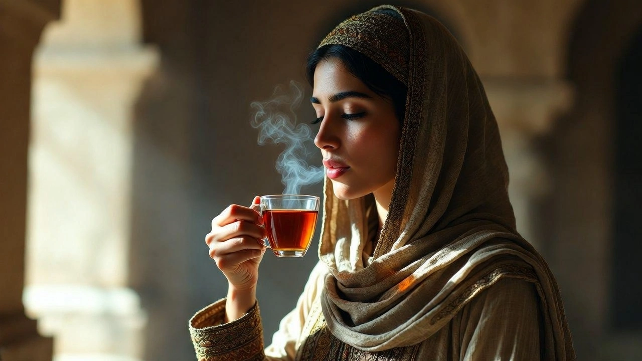 امرأة تشرب شاي اليانسون