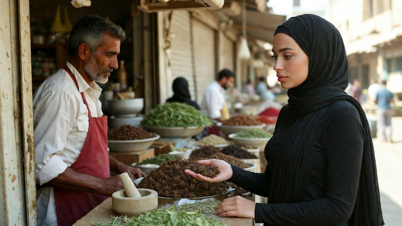 امرأة تشتري اليانسون من العطار