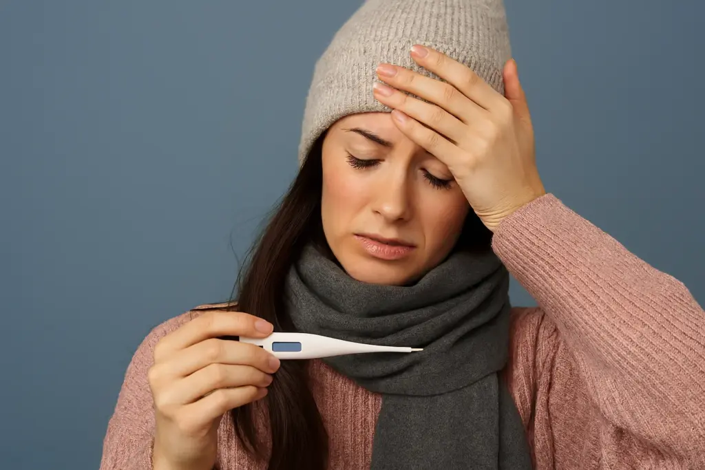 امرأة تعاني من الحمى