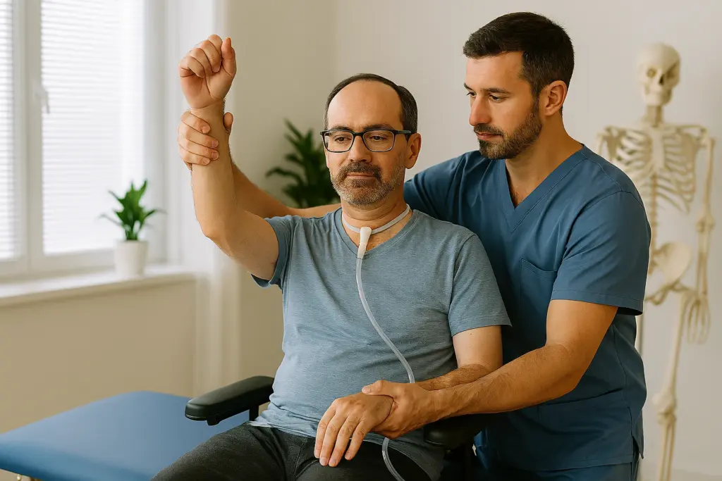 شخص يخضع لجلسة علاج طبيعي