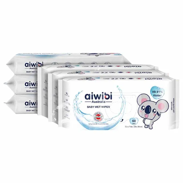 مناديل مبللة آيويبي - 360 قطعة (بالإنجليزية: Aiwibi - 99.91% Pure Water Premium Baby Wet Wipes - Pack of 6 - 120 Pcs)