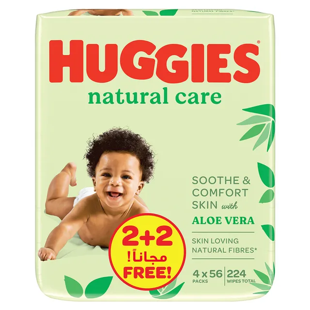 مناديل مبللة هجيز بالصبار - 224 قطعة (بالإنجليزية: Huggies - Baby Wipes Aloe - Pack of 4 - 224 Pcs)