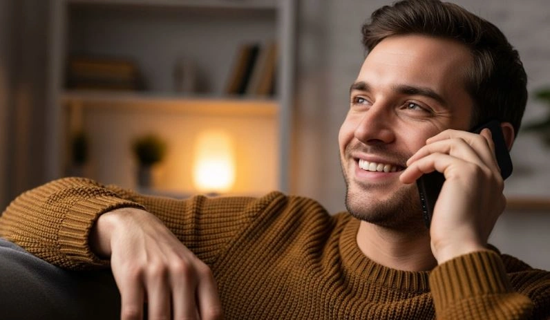 رجل يتحدق على الهاتف بكلمات تجذب الرجل للمرأة