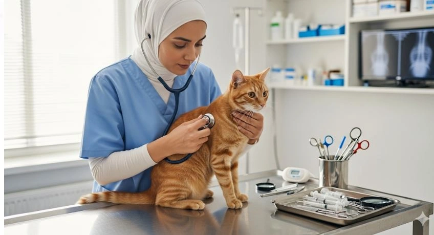 أفضل طبيب بيطري في السعودية تفحص قطة