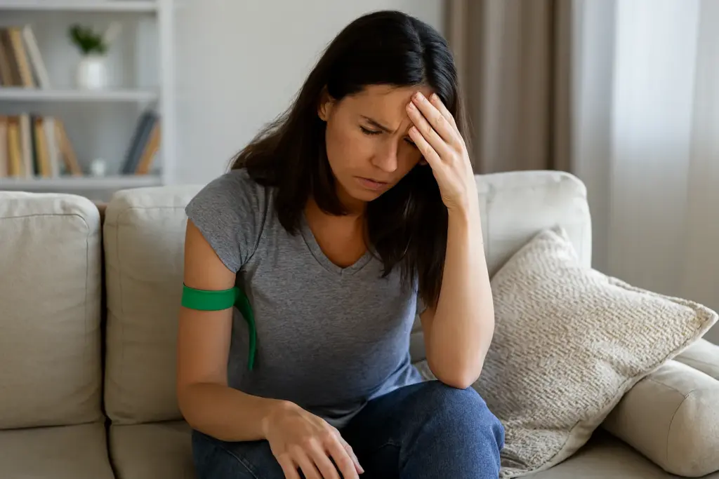امرأة متعبة تضع يدها على جبينها
