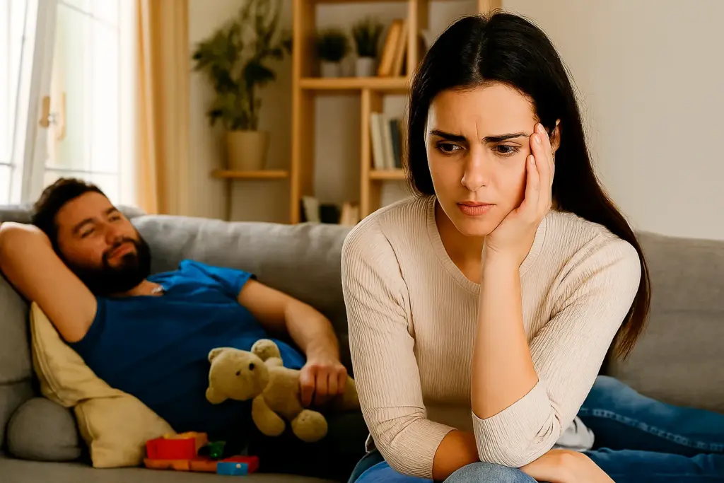 امرأة مصابة بخيبة أمل من زوجها غير المسؤول