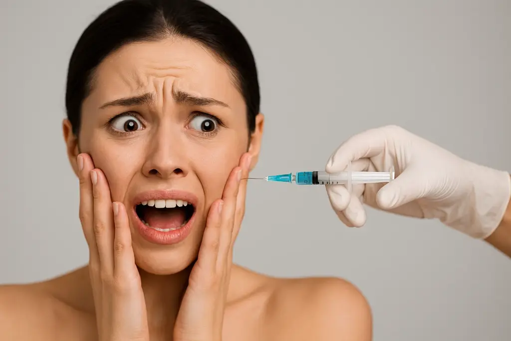 امرأة خائفة من الحقن في الوجه