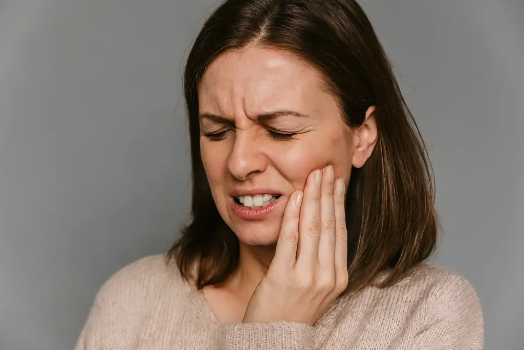 امرأة تعاني من ألم بالأسنان
