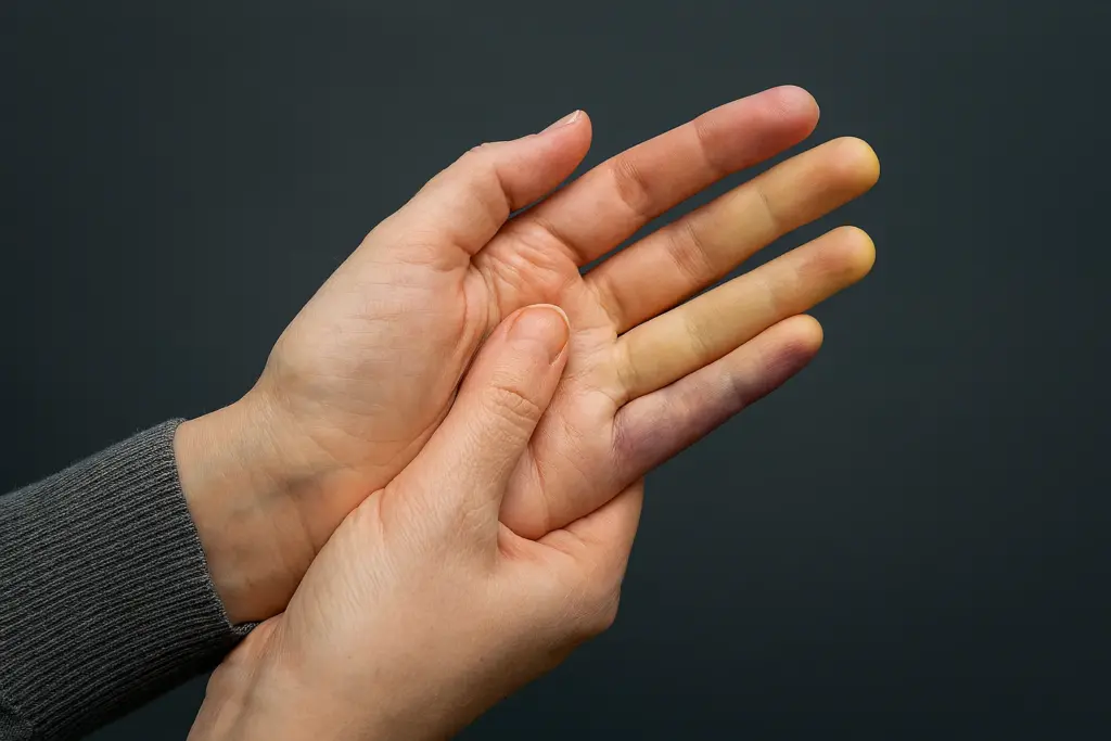 شخص يعاني من برودة وازرقاق في اليدين