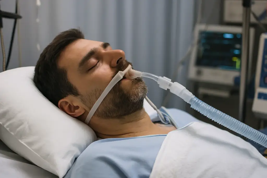 رجل في غيبوبة على سرير المستشفى