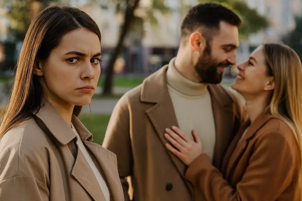 رجل وامرأة في الخلفية مع امرأة اخرى في المقدمة