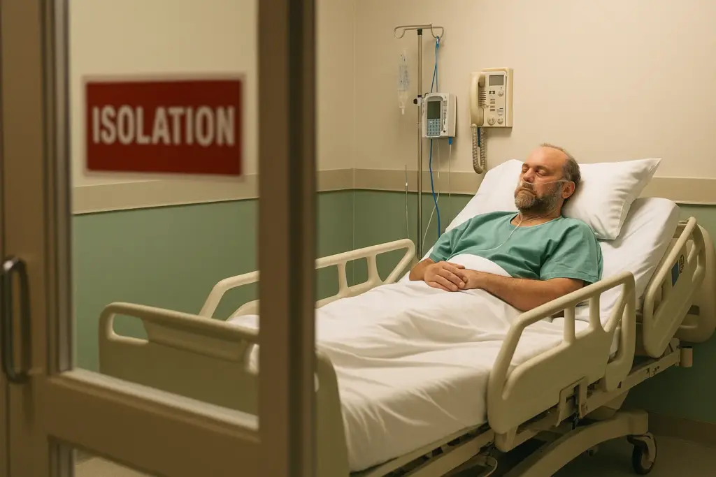 رجل مريض في غرفة العزل