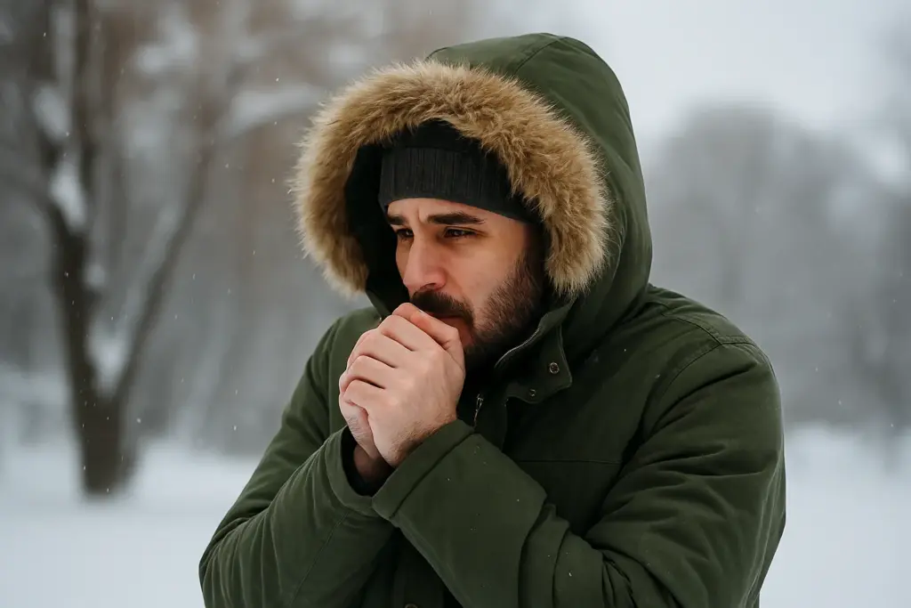 رجل يشعر بالبرد الشديد