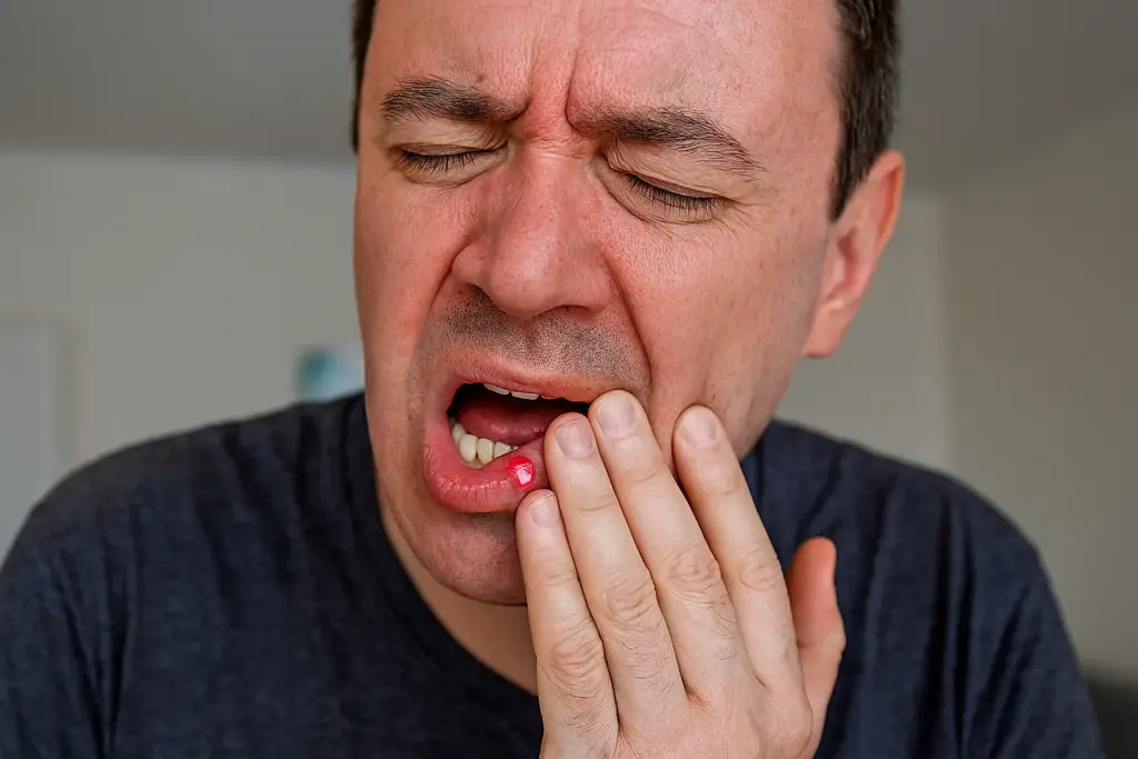 رجل يعاني من ألم بسبب قرحة الفم