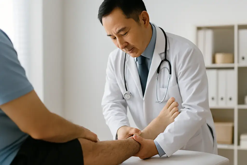 طبيب يفحص قدم مريض