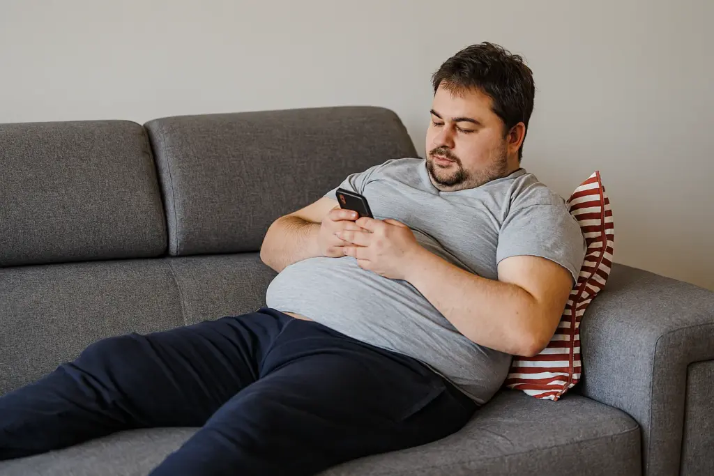 رجل جالس يلعب بهاتفه