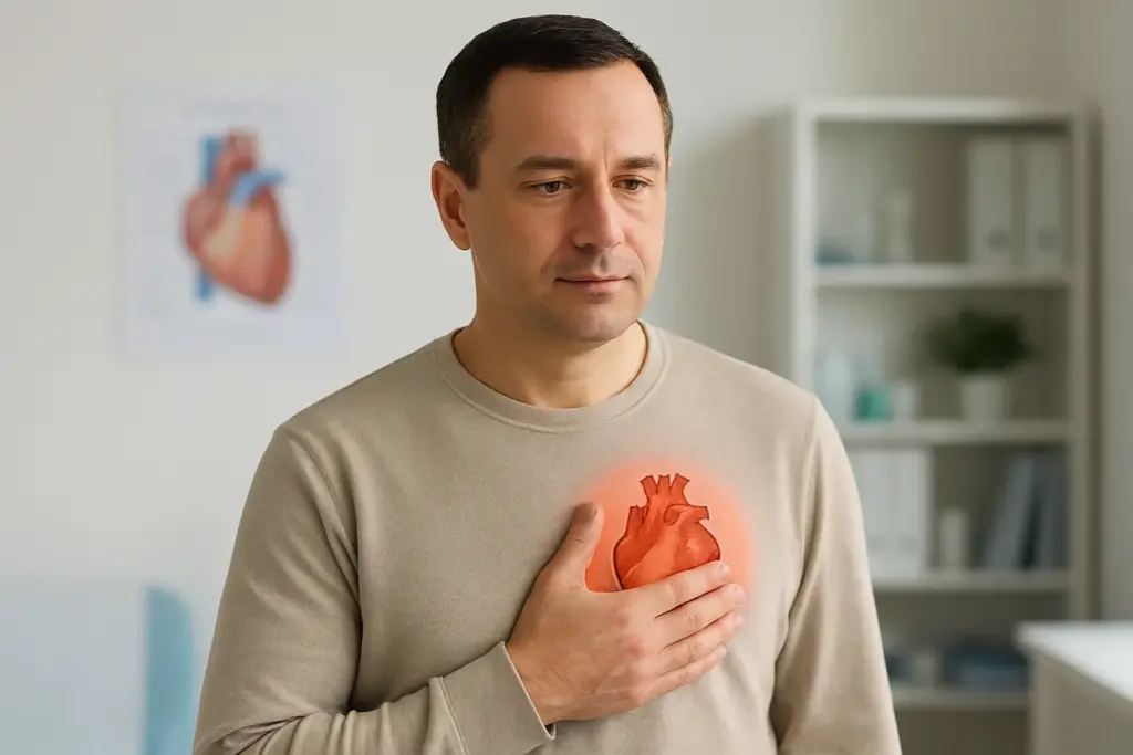 رجل يضع يده على صدره