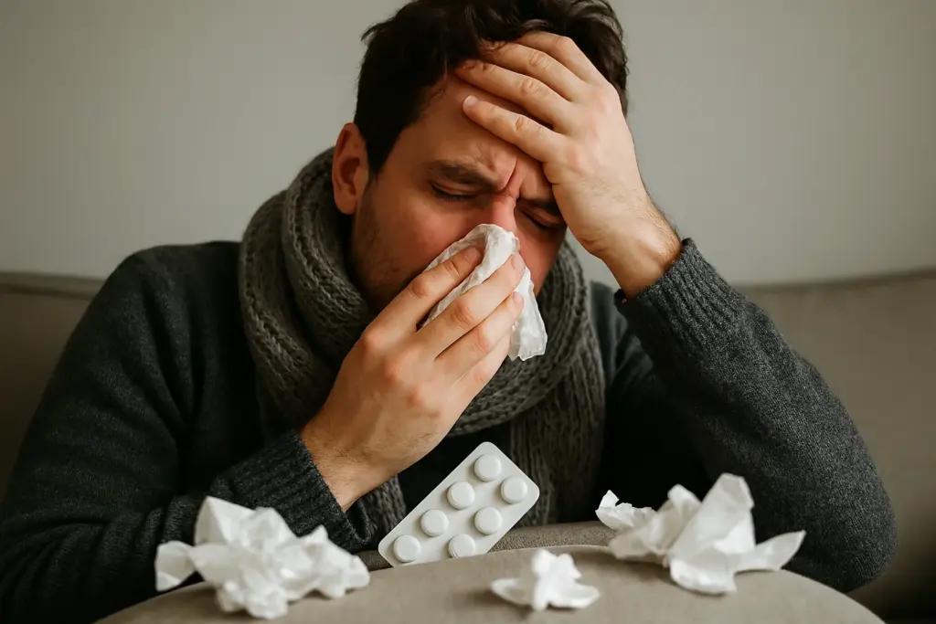 رجل مصاب بالانفلونزا