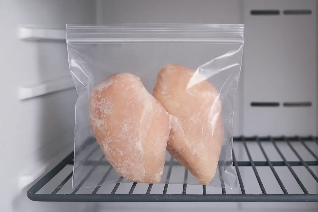 قطع من الدجاج المجمد في الثلاجة