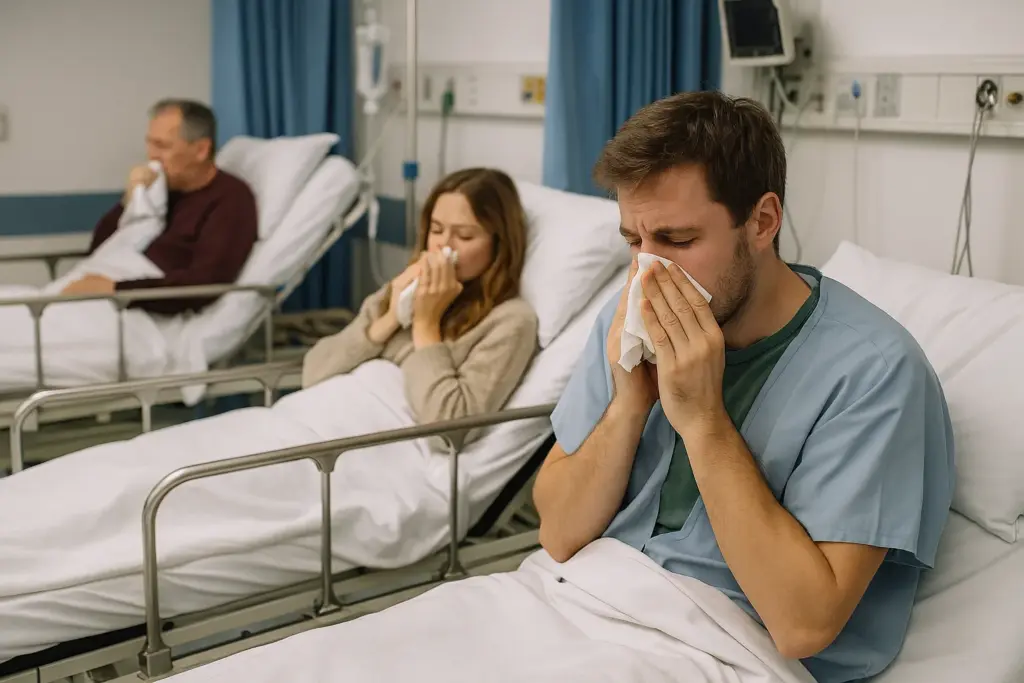 غرفة طوارئ بأشخاص مرضى بالأنفلونزا