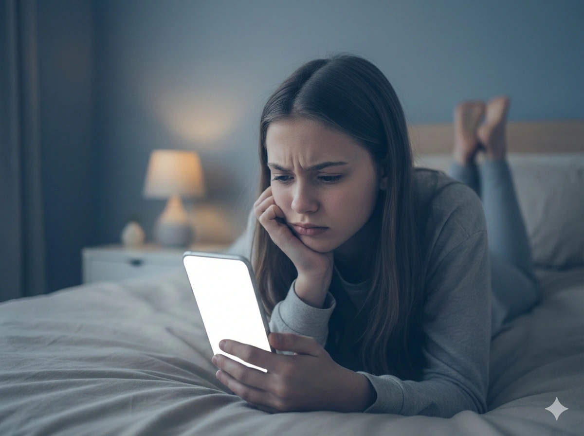 فتاة تتصفح السوشيال ميديا 