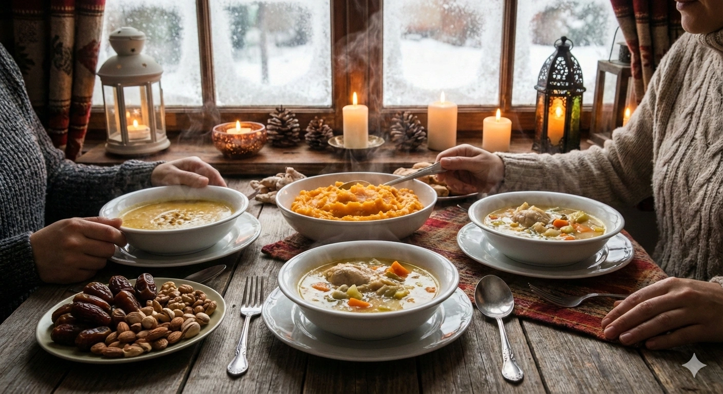 افطار رمضاني يتضمن الأطعمة الرمضانية لتعزيز المناعة