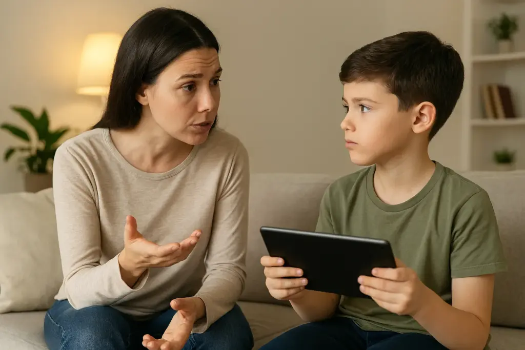 أم تتحدث مع طفلها