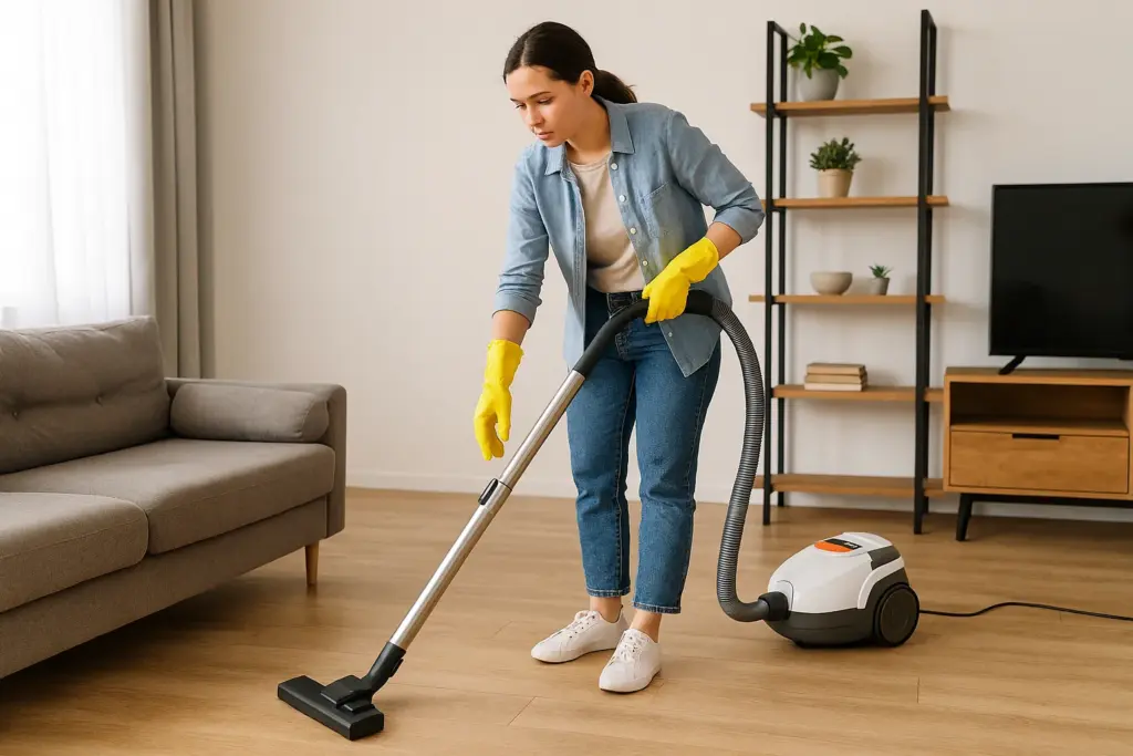 امرأة تنظف المنزل