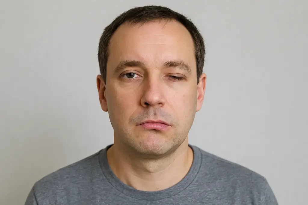 رجل بالغ يعاني من تدلي عضلات الوجه في جهة واحدة