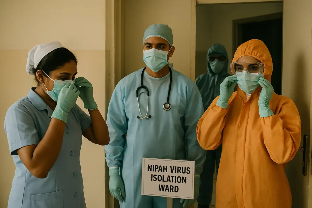 طاقم طبي يقف أمام غرفة العزل