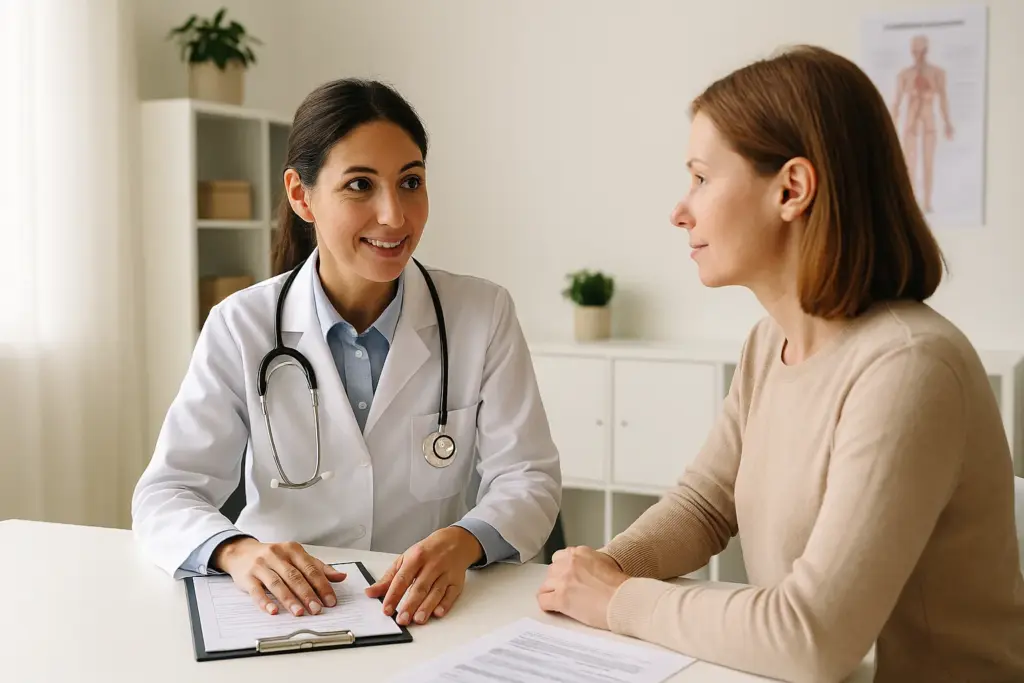 طبيبة تتحدث مع مريضة