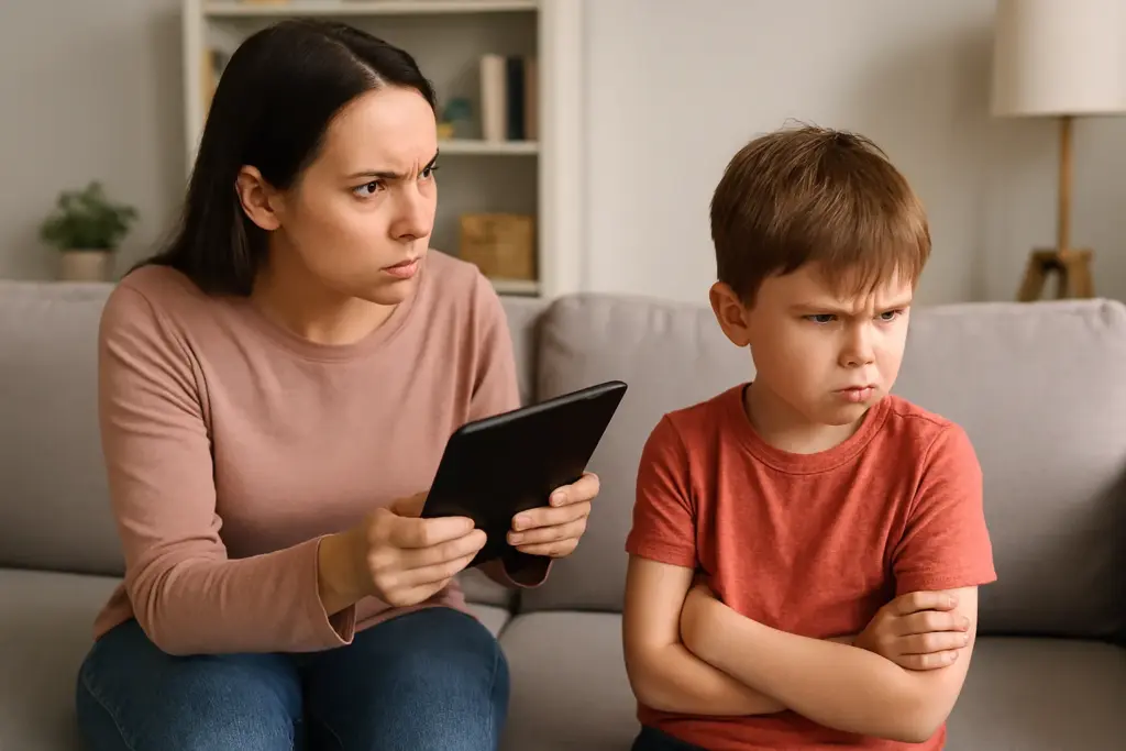 طفل غاضب بسبب سحب الجهاز اللوحي منه