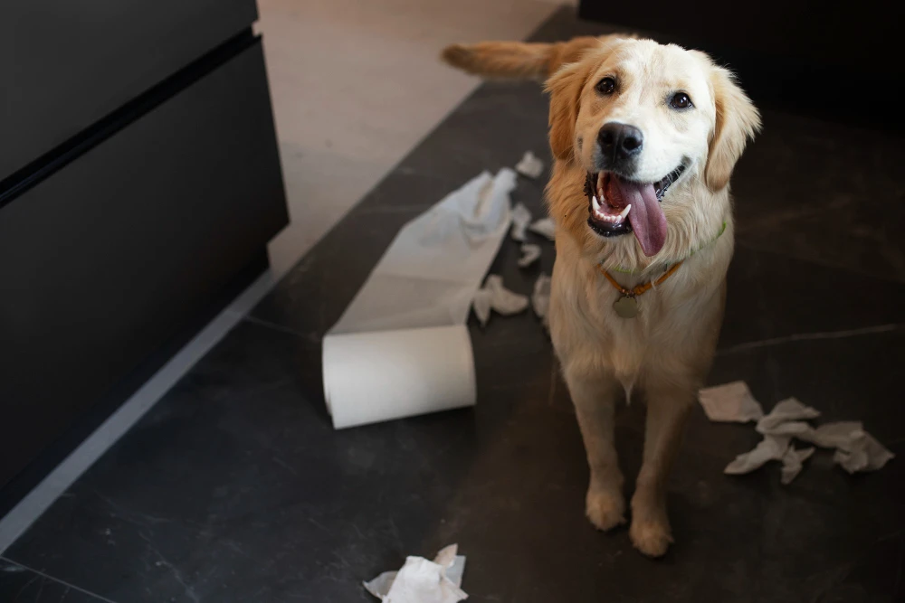 كلب مزق مناديل الحمام