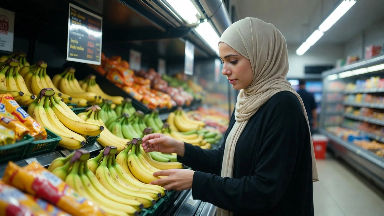 امرأة تختار الموز المناسب حسب لون الموز وفوائده الصحية