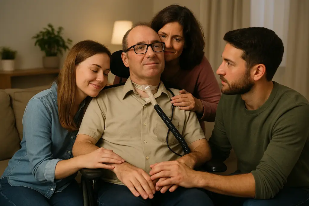 شخص مصاب بالتصلب الجانبي الضموري مع عائلته