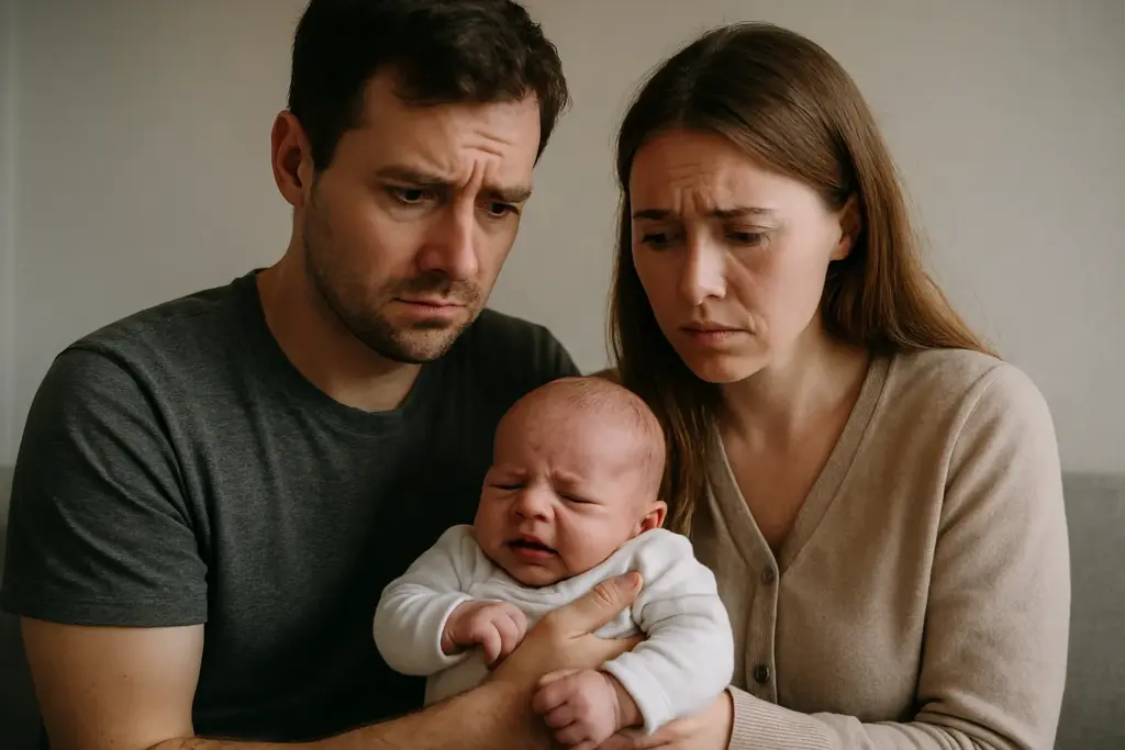 والدان قلقان على طفلهما حديث الولادة