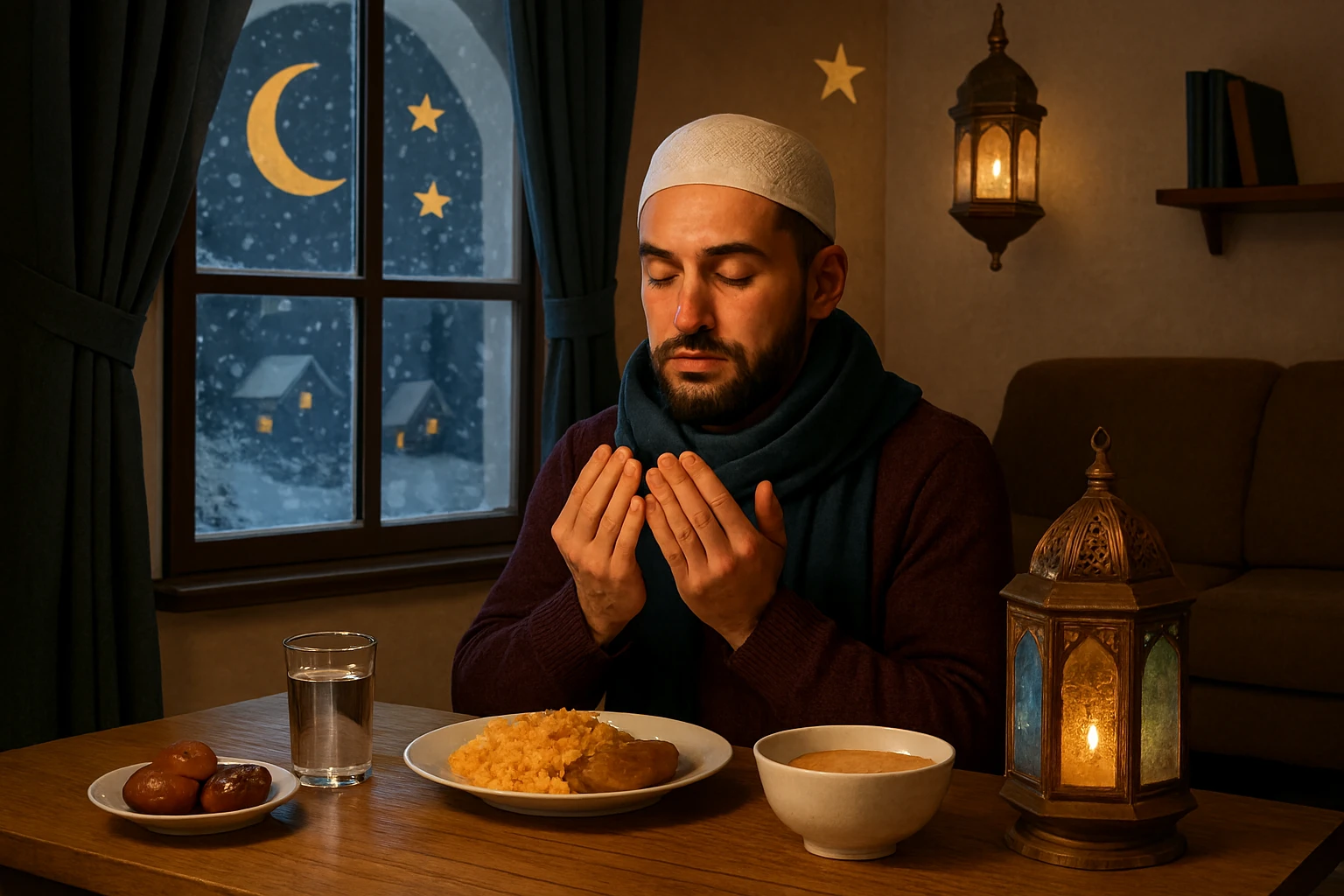 شاب يمثل نموذج تطبيقي لطبق رمضاني صحي متكامل