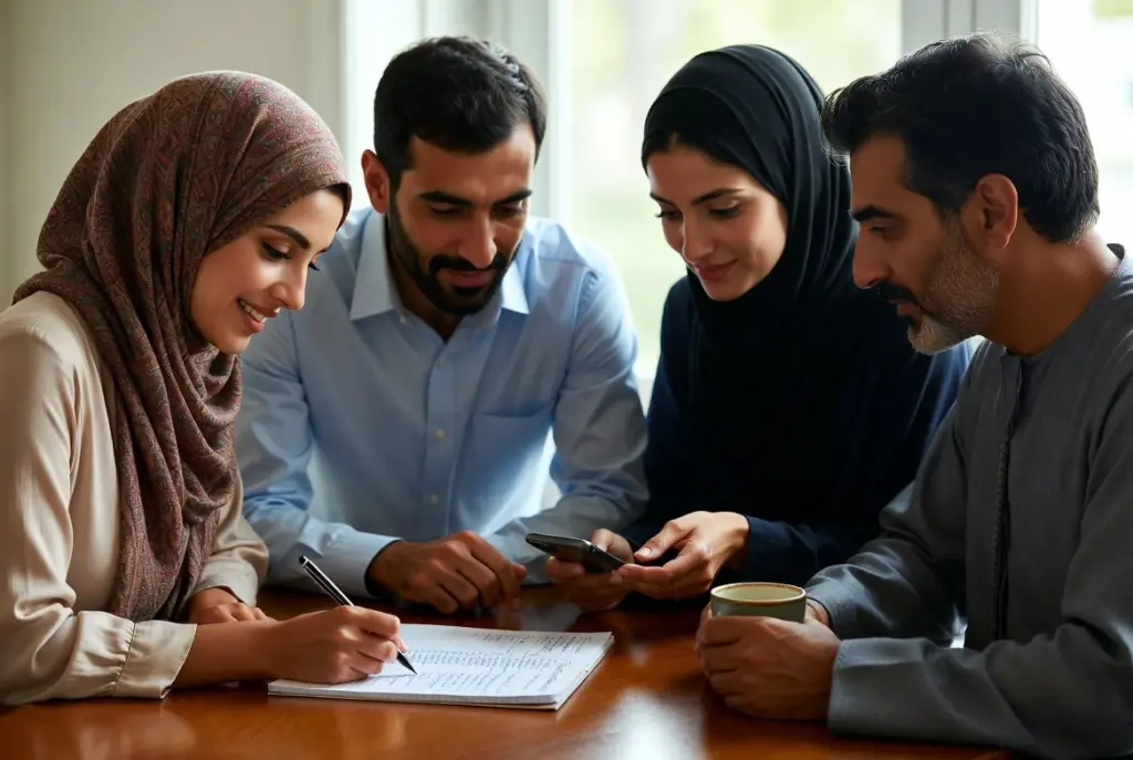 عائلة تجهز قائمة التسوق