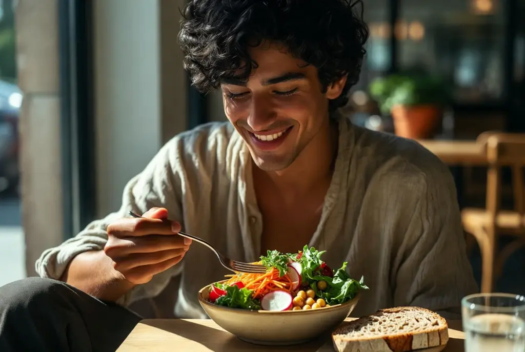 شاب يتناول وجبة غنية بالألياف