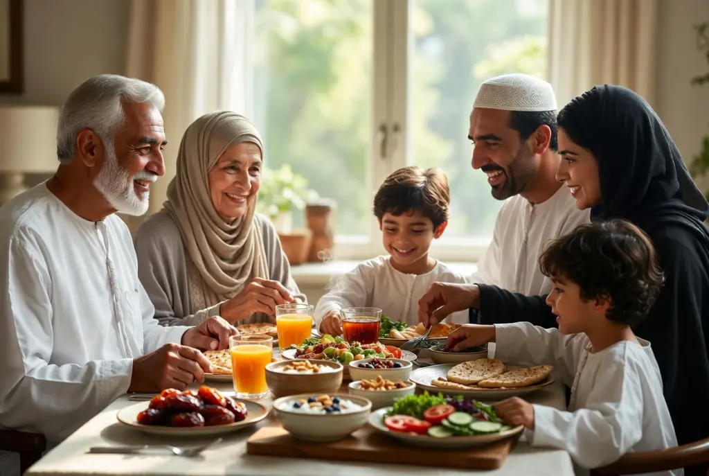 عائلة تتناول طعام الإفطار