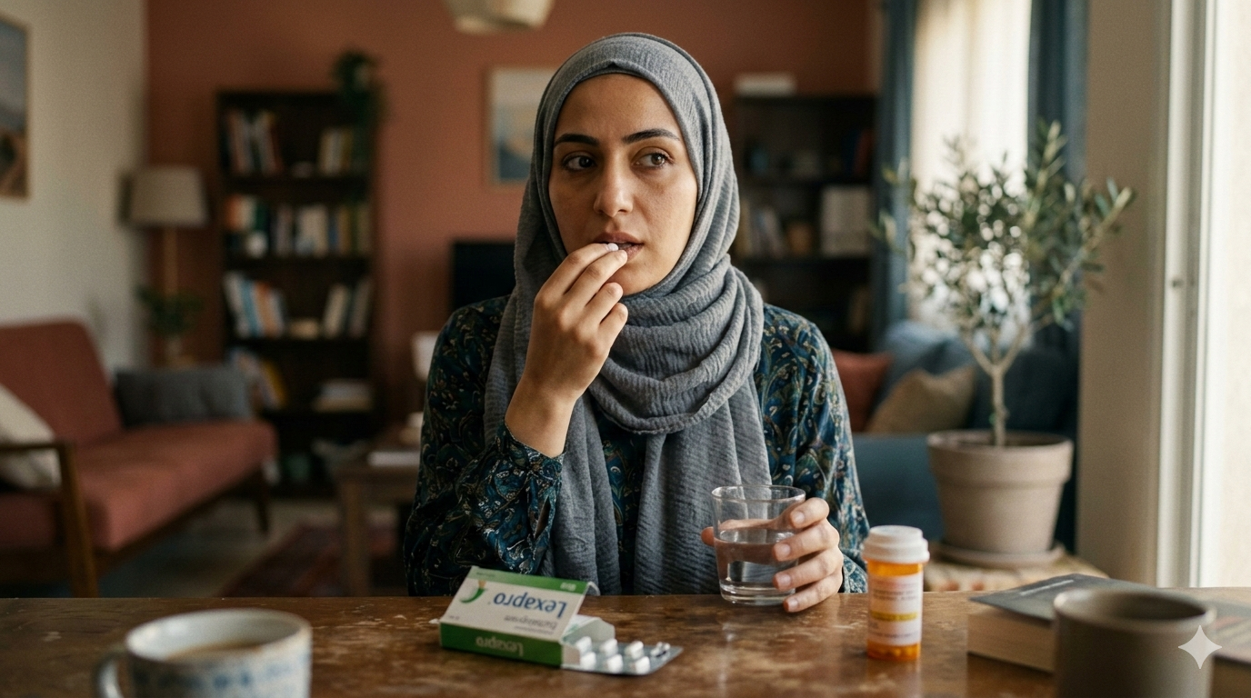 امرأة تتناول المهدئات مثل سارة في مسلسل توابع