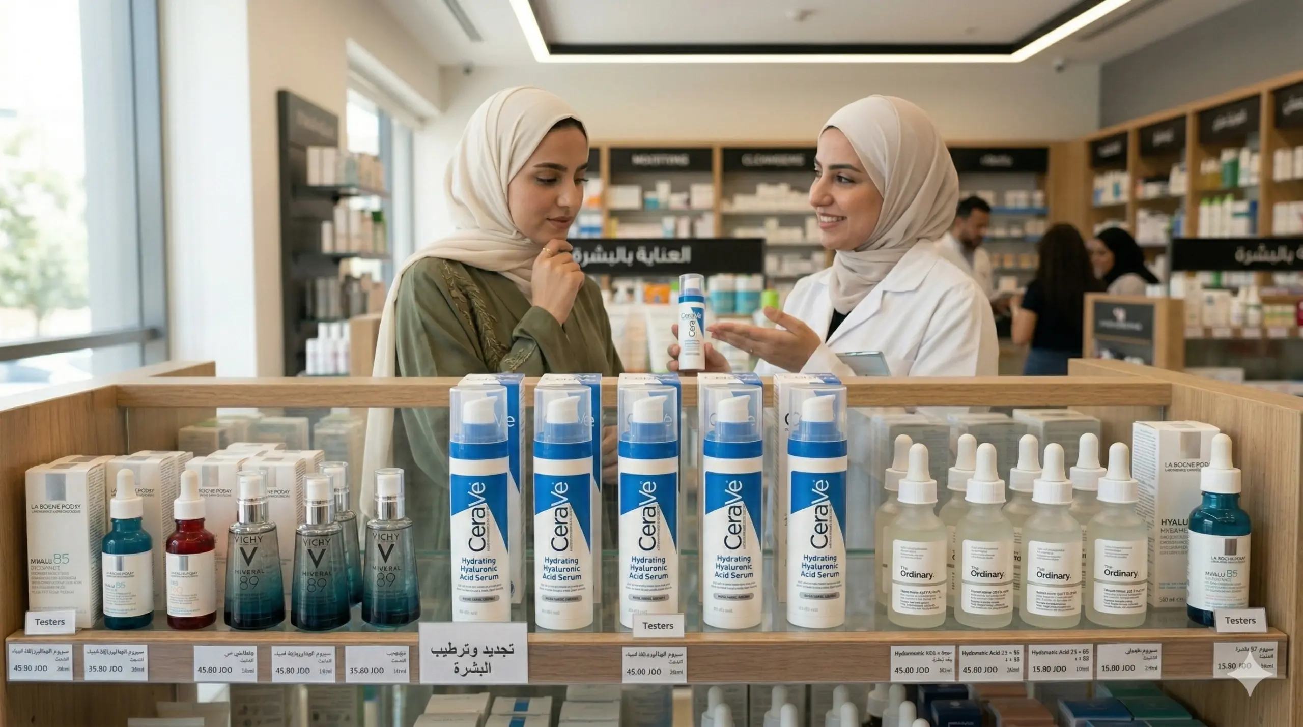 امرأة تحصل على استشارة من الصيدلانية