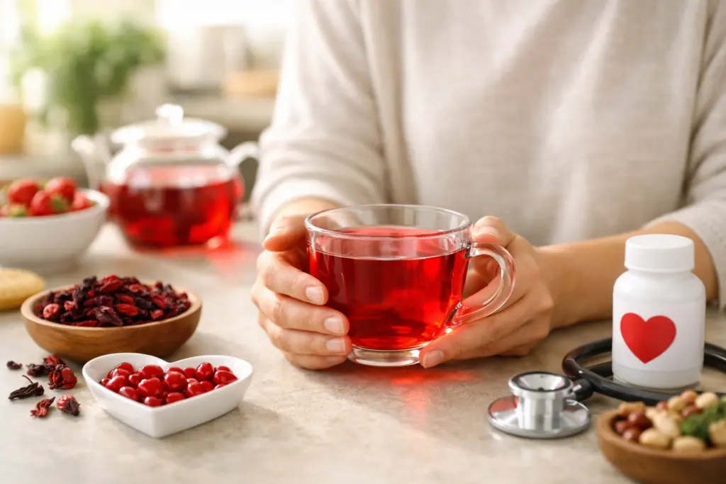شابة تشرب شاي الكركديه