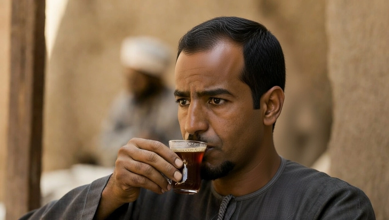 رجل يشرب الشاي بعد السحور