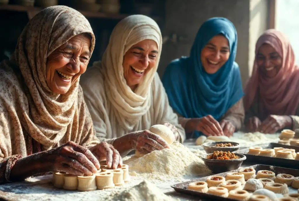 مجموعة من النساء تحضرن معمول العيد