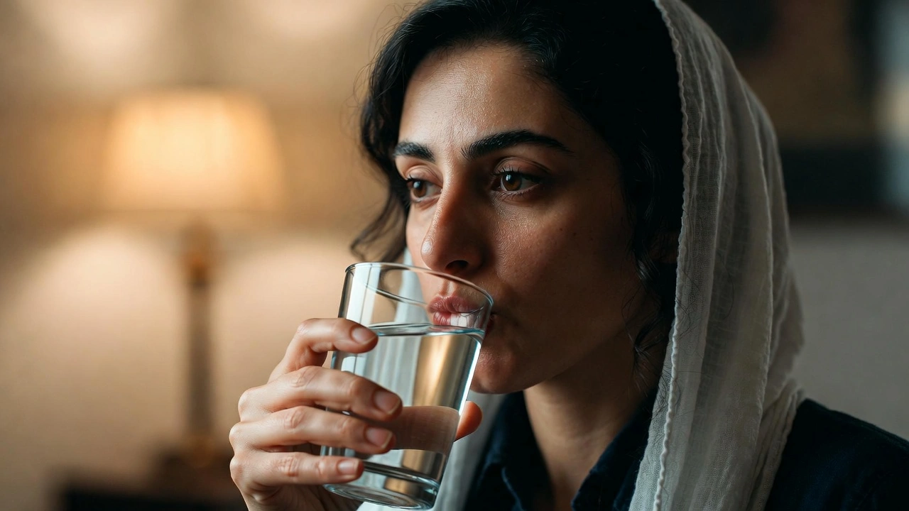 امرأة تشرب الماء