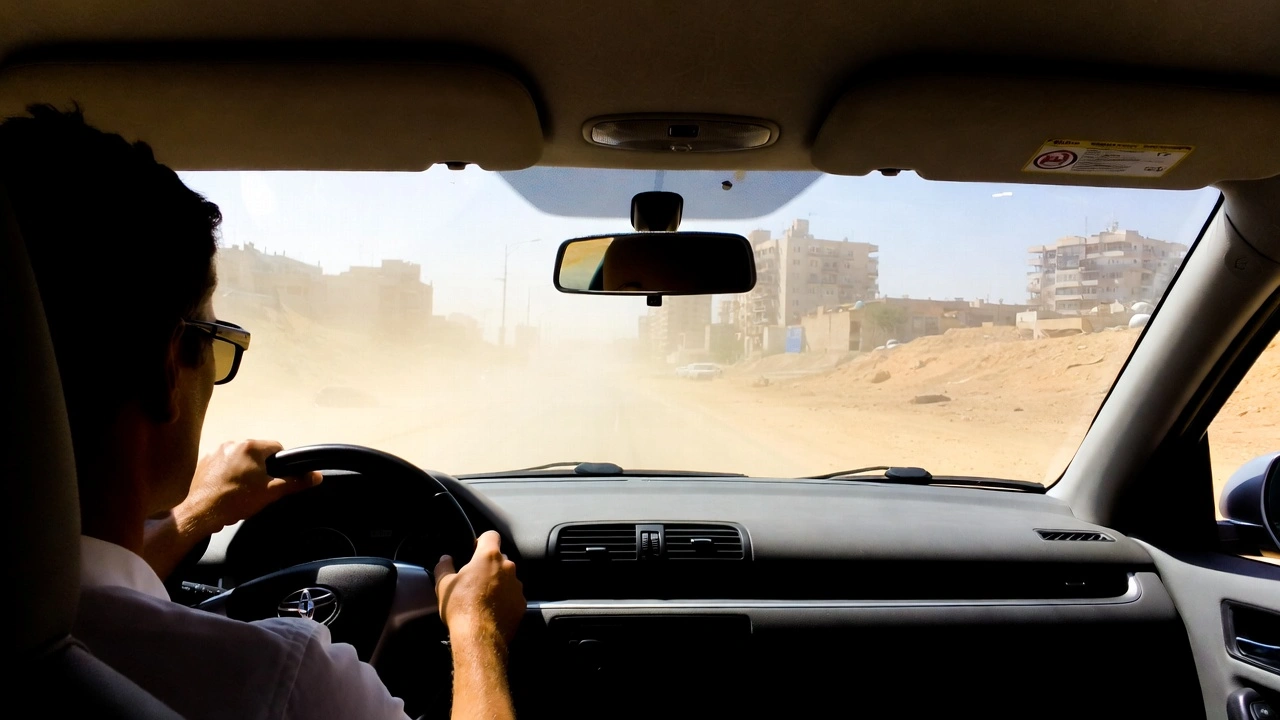 الحذر أثناء القيادة في الطقس المغبر