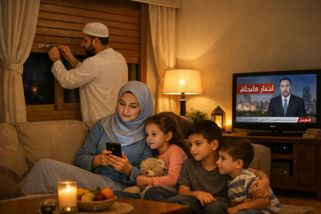 عائلة تجلس في المنزل