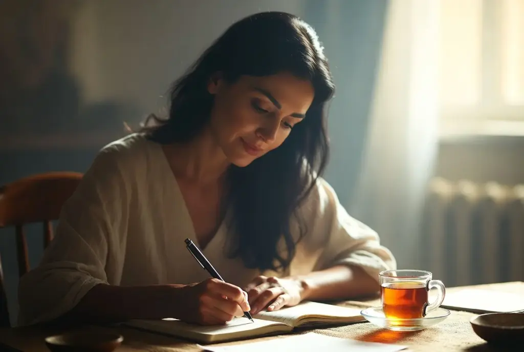 شابة تدون في مذكرة